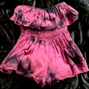 Strapless tie dye romper